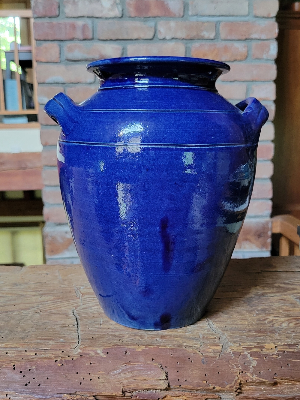 Vintage Cobalt Blue Ceramic Jar Vase 10” Made in Portugal Mid Century Farmhouse